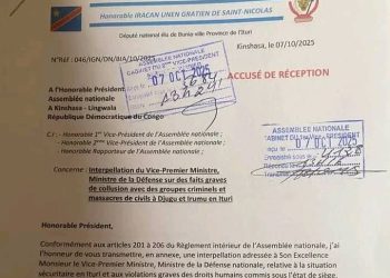 Recrudescence de l&rsquo;insécurité en ituri:Le député national Gratien Iracan interpelle le vice-premier ministre de la défense