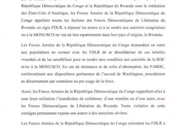 RDC VS RWANDA : Appel à toutes les factions FDLR à déposer les armes
