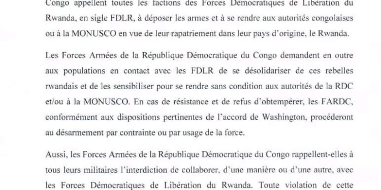 RDC VS RWANDA : Appel à toutes les factions FDLR à déposer les armes
