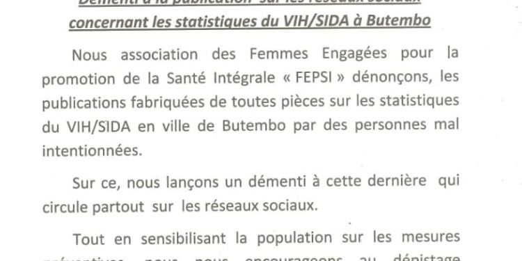 ALERTE INFO : Fake news sur le VIH à Butembo, la FEPSI brise le silence et rétablit la vérité
