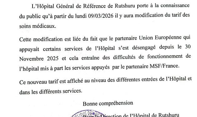 ‎​Santé à Rutshuru : Vers une révision à la hausse des tarifs des soins‎