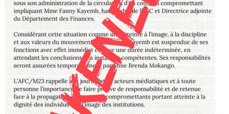 ALERTE DÉSINFORMATION : Un faux communiqué cible Fanny KAJ (AFC-M23)