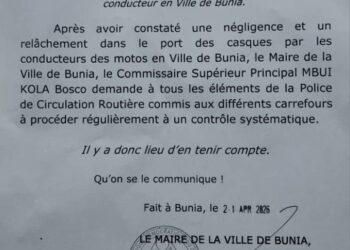 Bunia : le maire rappelle l’obligation du port du casque pour les motocyclistes