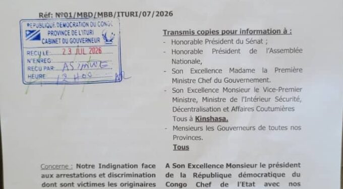 Ituri : une association des ressortissants du Sud-Kivu dénonce des arrestations arbitraires et saisit le président Félix Tshisekedi