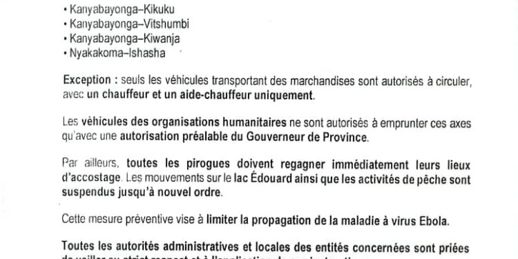 Nord-Kivu : Restrictions sévères des transports face à la menace Ebola à Rutshuru